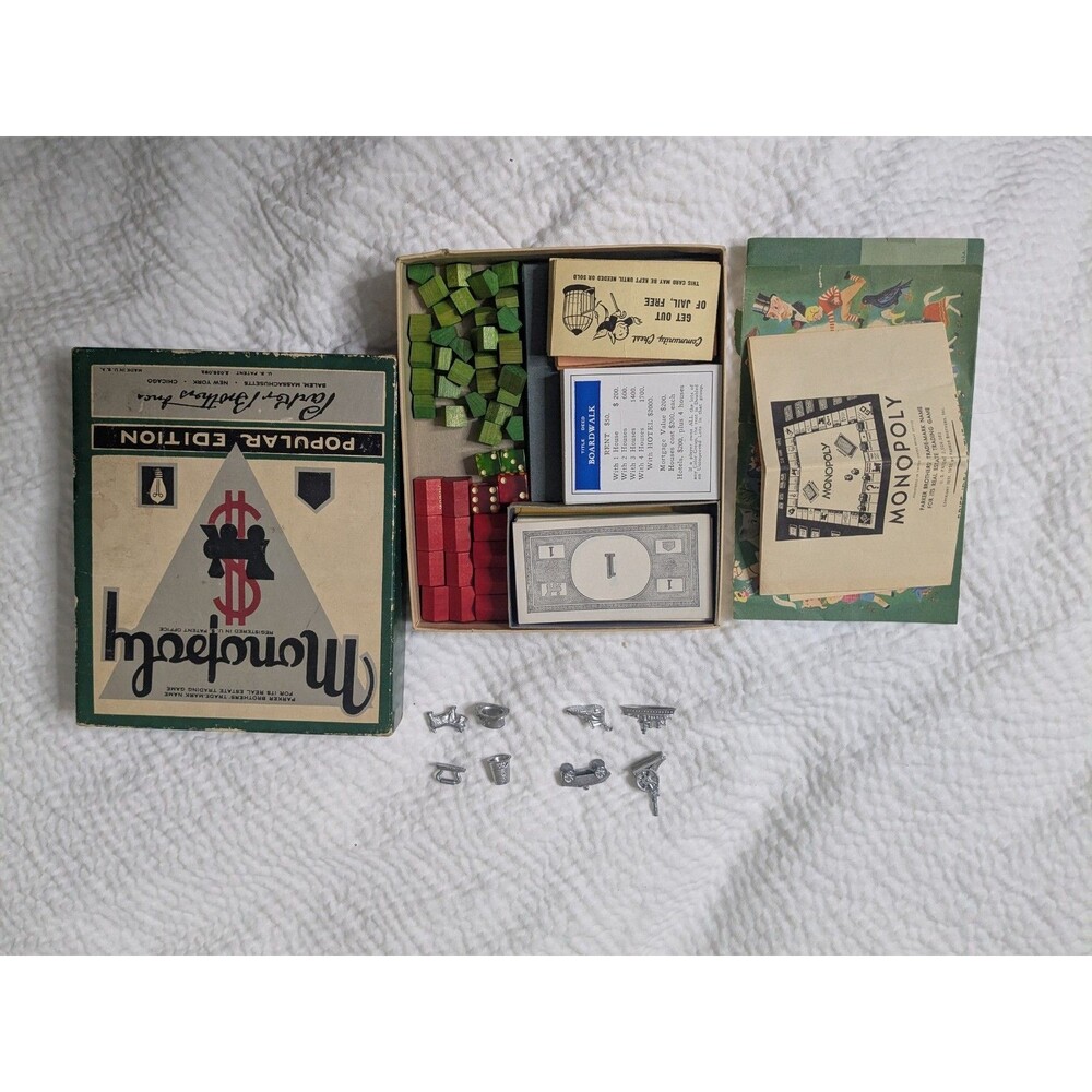 Vintage 1951, Parker Brothers, Monopoly Game, No Board, Wooden Tokens! 100% Comp